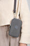 Gray Wallet, Phone Holder, Crinkle Waterproof Fabric, Crossbody Shoulder Bag, 18X11Cm
