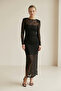 Black Transparent Lace and Inner Lining Detailed Midi Dress
