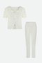 Women's Short-Sleeved Bow-Detail Corded Fabric Pajama Set - 6