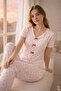 Women's Short-Sleeved Bow-Detail Corded Fabric Pajama Set
