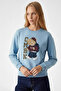 Women's Cmbn Teddy Bear Printed B.Blue Sweatshirt - 2