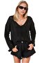Black Openwork Patterned Women's Knitwear Blouse - 5