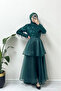 Belted Sequined Tulle Evening Dress with Elastic Collar
