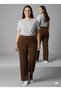 Women's Large Size Crepe Fabric Lycra Palazzo Brown Trousers with Elastic Waist - 3