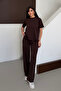 Women's Modal Fabric Short Sleeve Tracksuit Set 1098 Brown - 5