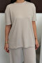 Women's Modal Fabric Short Sleeve Tracksuit Set 1098 Stone - 3
