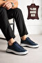 Atlas Genuine Leather Navy Blue Men's Classic Lace-Up White Thick Sole Casual Sneaker