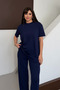 Women's Modal Fabric Short Sleeve Tracksuit Set 1098 Navy Blue - 6