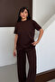 Women's Modal Fabric Short Sleeve Tracksuit Set 1098 Brown - 7