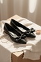 Naomi Black Double Bow Low Heeled (1.5 cm) Pointed Toe Casual Ballet Flats - 3