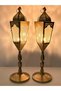 Arabic Moroccan Lanterns – Set of 2 – Decorative lantern for decor -Ramadan Lanterns, Moroccan Style Gold Metal for Festive Decorations (Frosed Glass Pole Lantern, 49x13)