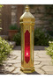 Large Ramadan Lantern Floor 60cm – Moroccan Hexagonal Gold Red Clear Glass | Arabic Lanterns Decor | Ramadan Decorations Home | Lanterns for Decor | Big Candle Holder | Red Gold 1 Pc