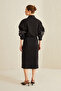 BLACK STAND NECK SEQUINES DETAILED MIDI DRESS - 2