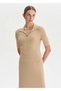 Beige Polo Collar Knitwear Top - 4