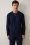 Navy Blue Men's Basic Long Sleeve Pajama Set - 2