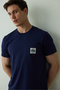 Navy Blue Never Men's Slogan Printed Short Sleeve Cotton Pajama Set - 3