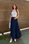 Women's Navy Blue Cotton Maxi Lined Muslin Skirt - 5