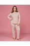 Women's Large Size Lace Collar Buttoned Long Sleeve Combed Cotton Pink Heart Mother Pajama Set - 3