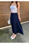 Women's Navy Blue Cotton Maxi Lined Muslin Skirt - 7