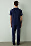 Navy Blue Never Men's Slogan Printed Short Sleeve Cotton Pajama Set - 6