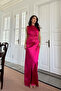 Fiona One Sleeve Draped Satin Fuchsia Evening Dress - 4