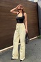Women's Yellow Pleated Palazzo Pants with Pencil Detail - 4