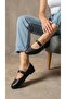 Women's Black Metal Buckle Leather Ballerinas 1cm Byndmtf05 - 5