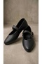 Women's Black Metal Buckle Leather Ballerinas 1cm Byndmtf05 - 6