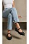 Women's Black Metal Buckle Leather Ballerinas 1cm Byndmtf05 - 3