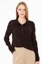 Women's Soft-Textured Gül Patterned Lace Knitted Polo Neck Knitwear Blouse 953 Brown - 3