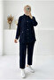 Bala Metal Buttoned Double Pocket Almond Stitched Trousers Suit-Şa1036 Navy Blue