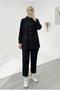 Bala Metal Buttoned Double Pocket Almond Stitched Trousers Suit-Şa1036 Black