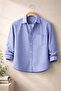 Blue White Striped Long Sleeve 100% Cotton Men's Shirt - 7