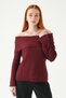 Burgundy Boat Neck Long Sleeve Sweater 2324 - 7