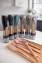 5-Piece Colorful,Wooden Strappy Silicone Kitchen Serving Set-Flame-Resistant Non-Stick Ladle Spatula Spoon Brush - 2