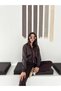 Women's Brown Color Zippered Hooded Satin Detailed Modal Fabric Bomber Jacket Top and Bottom Stylish Set - 6
