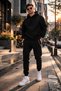 Men's Comfortable Fit 3 Thread Thick Winter K Hooded Tracksuit Set Black