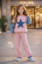 Girl's Denim Star Detailed Black Set – Modern Cut Sweatshirt & Wide-Legged Pants Combination