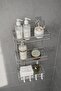 3-Tier Chrome Adhesive Bathroom Shelf, Shampoo Holder Organizer with 2 Hooks, Metal Bath Rack - 3
