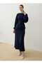 Pleat Detailed Tunic & Skirt Set - Navy Blue - - 4