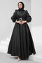 Black Balloon Sleeve Draped Evening Dress - 3