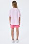 Girl's Crew Neck Embroidered Summer Regular Fit Pink Shorts Set Us2510-C-V1 - 4