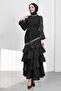 Black Evening Dress with Stone Belt on the Collar and Skirt
