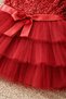 Red, sequined, layered fluffy, Lined, ribboned, Invisible Zipper piece, girl's evening dress - 5