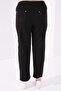 Black Classic Leg Stone Detailed Women's Large Size Tracksuit Bottom - 94040 - 7