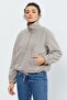 Dark Beige Half Zipper Hem Gathered Women's Fleece Standard Fit Sweatshirt - 97171 - 5