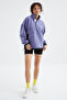 Light Purple Half Zipper Skirt Hem Gathered Stand Collar Standard Fit Women's Fleece Sweatshirt - 97236 - 7