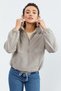 Dark Beige Half Zipper Hem Gathered Women's Fleece Standard Fit Sweatshirt - 97171 - 3