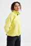 Lemon Half Zipper Skirt Hem Gathered High Neck Standard Fit Women's Fleece Sweatshirt - 97234 - 6