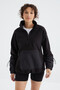 Black Hem Gathered Half Zipper Standard Fit Women's Fleece Sweatshirt - 97238 - 4
